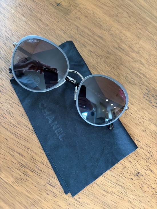 CHANEL Accessories - CHANEL Round Silver Metal Sunglasses with Dark Gradient Lenses